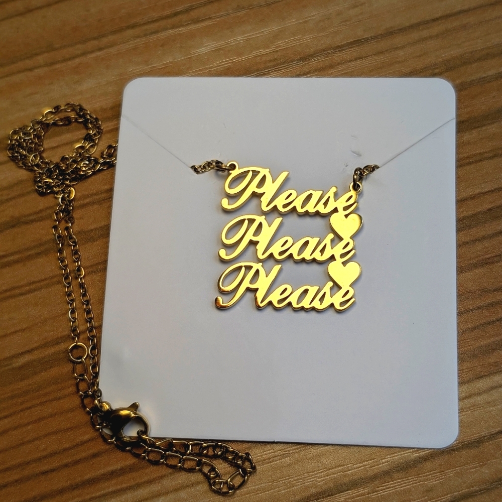 Sabrina Carpenter PLEASE PLEASE PLEASE heart Cursive Gold Tone Necklace